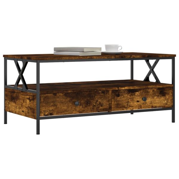 vidaXL Coffee Table Smoked Oak Engineered Wood, Metal Medium