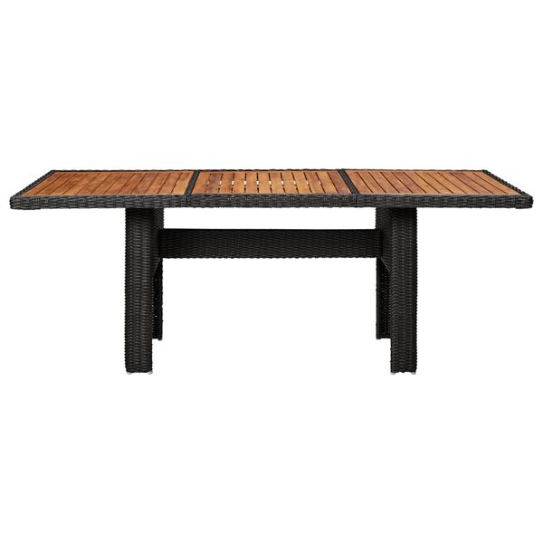 vidaXL Dining Table Black PE rattan, solid acacia wood, powder-coated steel