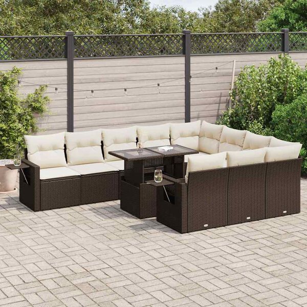 vidaXL Garden Sofa Set Brown PE rattan Large Adjustable Armrests