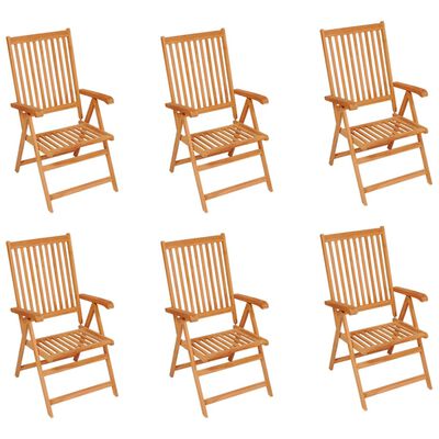 vidaXL Patio Chairs 6 pcs with Red Cushions Solid Teak Wood