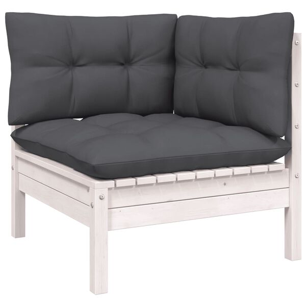 vidaXL Garden Lounge Set White, Anthracite Solid pinewood, 100% polyester