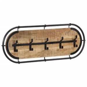vidaXL Coat Rack Brown and Black Solid Mango Wood, Iron 35.4 in x 13.4 in