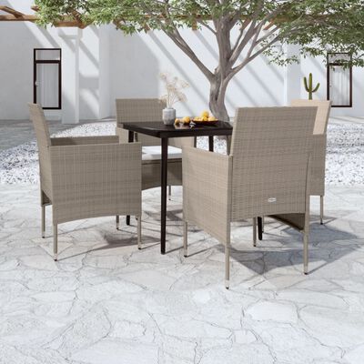 vidaXL 5 Piece Patio Dining Set with Cushions Beige and Black