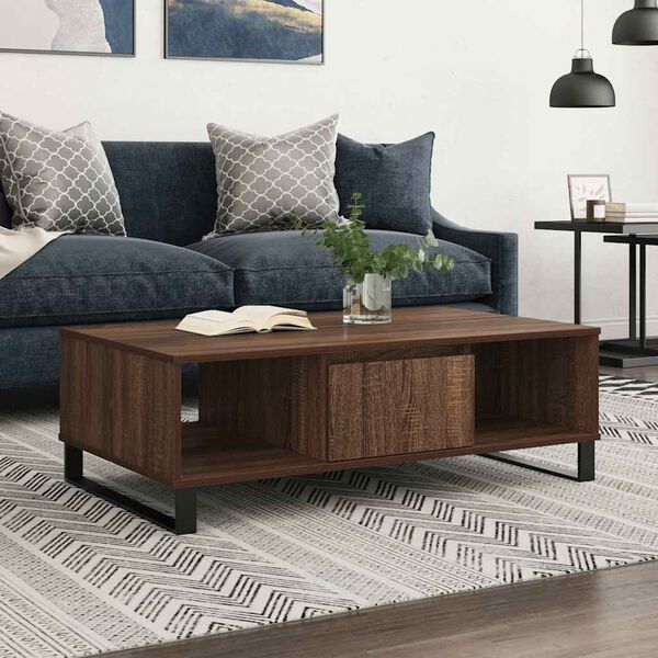 vidaXL Coffee Table Brown Oak Engineered Wood, Iron 41 in Coffee Table