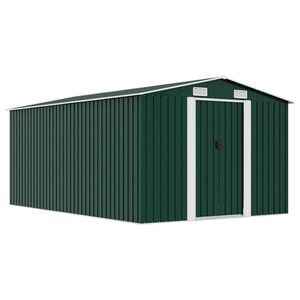 vidaXL Garden Shed Green Galvanized Steel Large Sliding Doors
