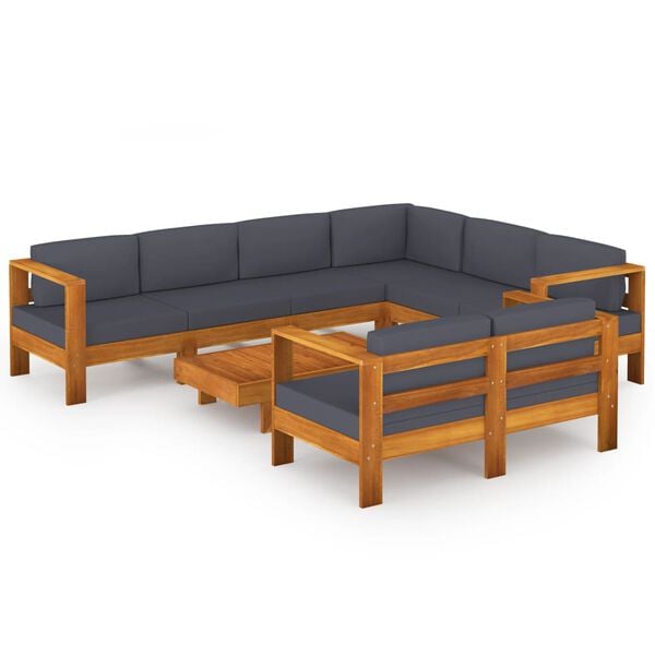 vidaXL Wooden Lounge Set Dark Grey Solid Acacia Wood Large Durable