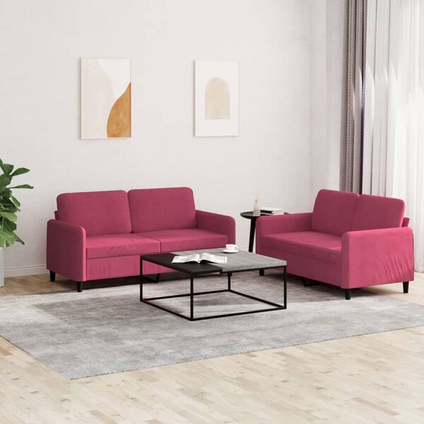 vidaXL Sofa Set Wine Red Velvet, Metal, Textilene, Plywood 2-Seater