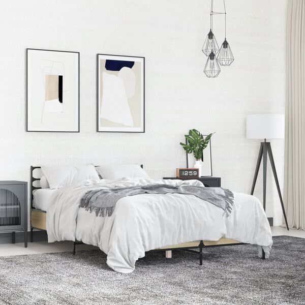 vidaXL Bed Frame Sonoma oak Engineered wood, metal Full Bed Frame