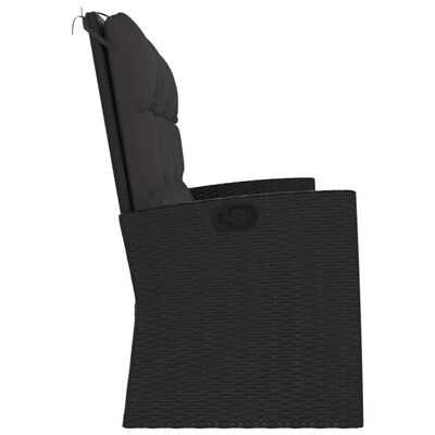 vidaXL Reclining Patio Bench with Cushions Black 68.1" Poly rattan