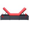 vidaXL Sun Lounger Black Red PE Rattan, Powder-Coated Steel, Polyester
