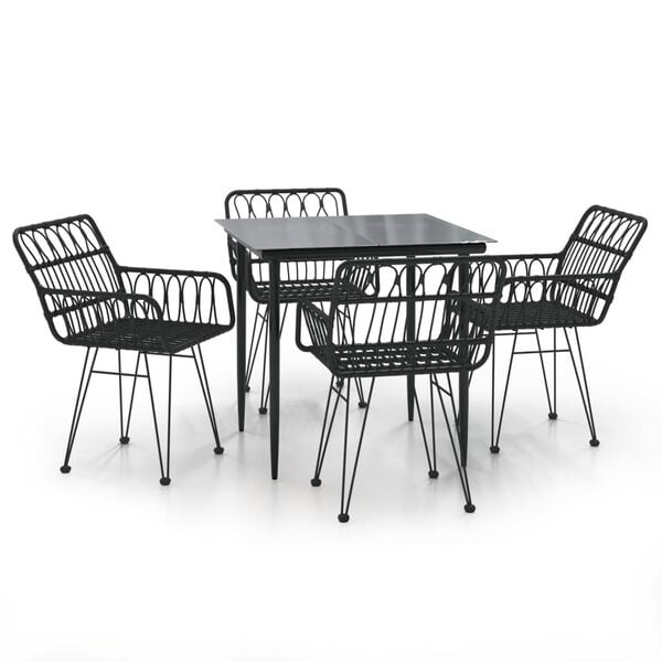 vidaXL Garden Dining Set Black Poly Rattan Standard Durable