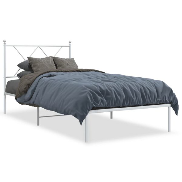 vidaXL Bed Frame White Powder-Coated Steel Single Bed Frame