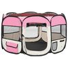 vidaXL Dog Playpen Pink and Cream Polyester and Steel Medium Foldable
