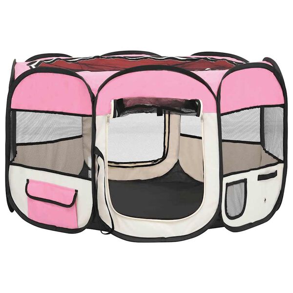 vidaXL Dog Playpen Pink and Cream Polyester and Steel Medium Foldable