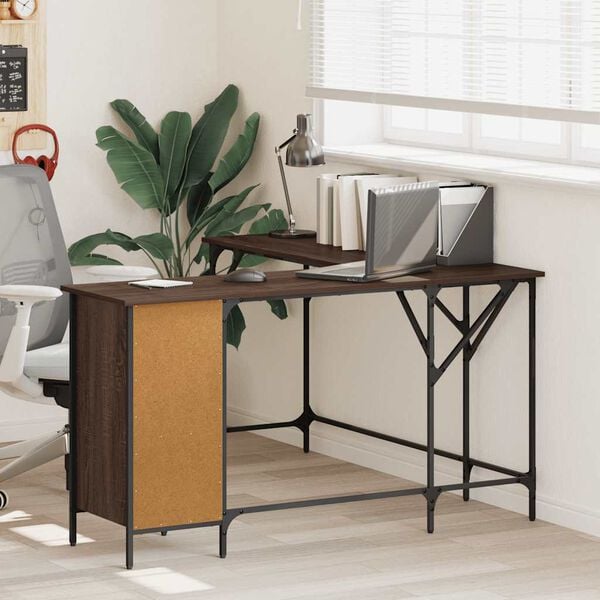 vidaXL Desk Brown Oak Engineered Wood, Metal Large Adjustable Feet