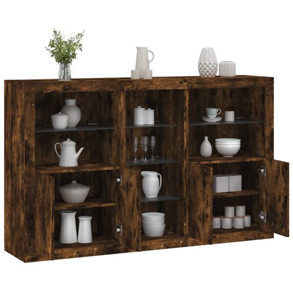 vidaXL Sideboard with LED Lights Smoked Oak 63.8"x14.6"x39.4"