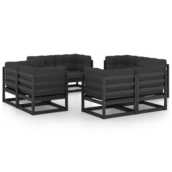 vidaXL Garden Lounge Set Black Solid pinewood Large Modular