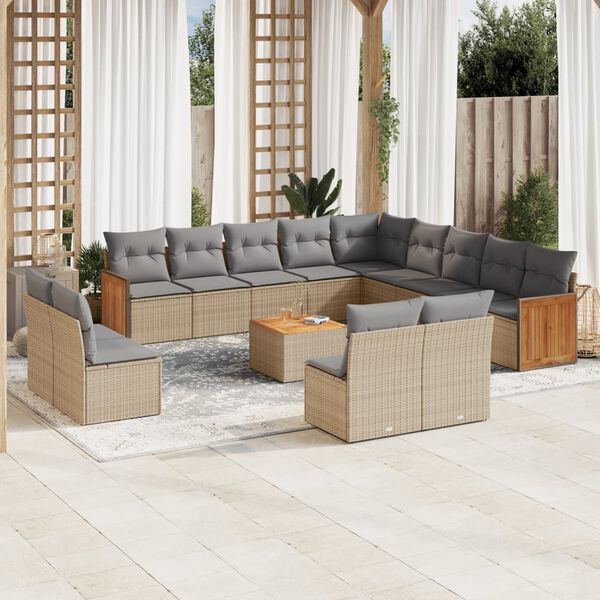 vidaXL Garden Sofa Set Beige PE rattan Large UV-resistant materials