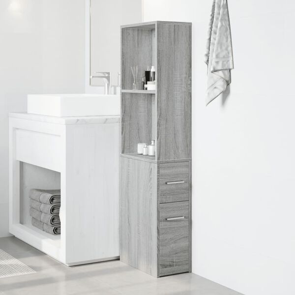 vidaXL Narrow Bathroom Cupboard Grey sonoma Engineered wood Slim