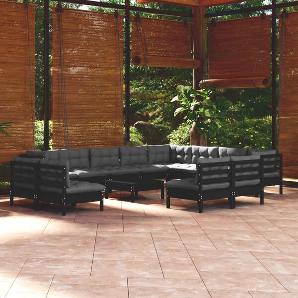 vidaXL Garden Lounge Set Black, Anthracite Solid Pine wood, Polyester