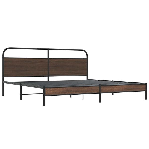 vidaXL Bed Frame Brown Oak Steel, Engineered Wood Double Durable