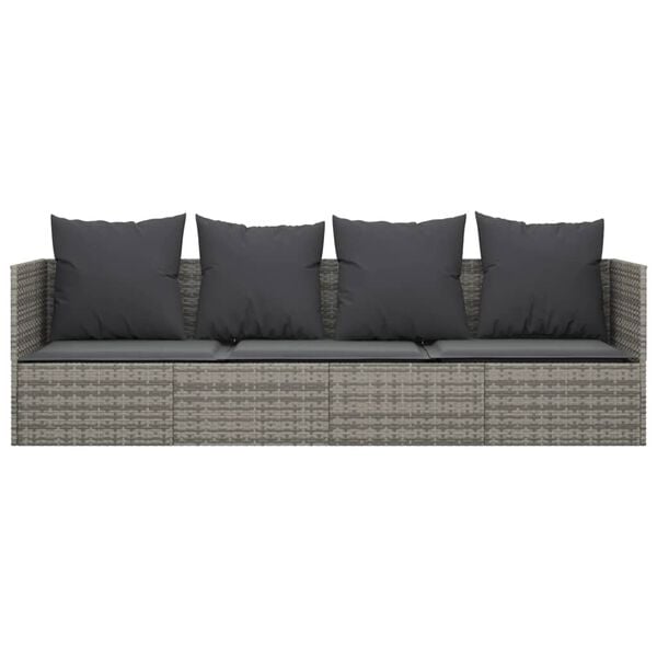 vidaXL Outdoor Lounge Bed Grey Poly rattan, powder-coated steel, fabric