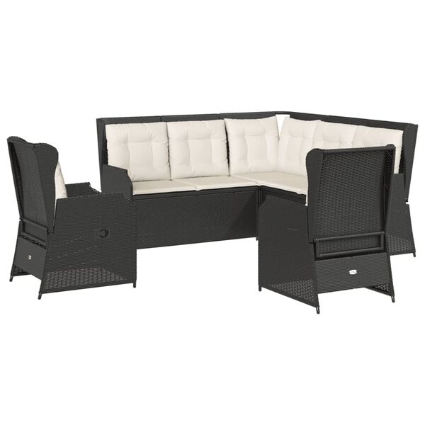 vidaXL Patio Lounge Set Black and Cream White PE Rattan, Powder-Coated Steel