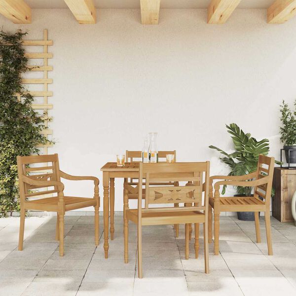 vidaXL Garden Dining Set Natural Wood Solid Teak Wood 5-Piece Set