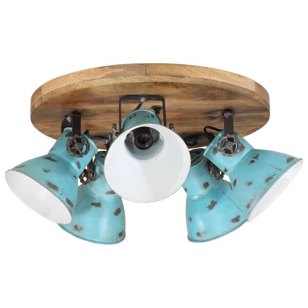 vidaXL Ceiling Lamp Distressed Blue Iron and Solid Mango Wood Medium