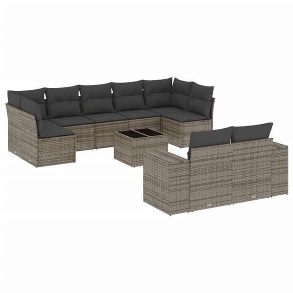 vidaXL Garden Sofa Set Grey PE Rattan Full Size Removable Covers