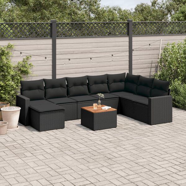 vidaXL Garden Sofa Set Black PE rattan Standard UV-resistant materials