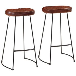 vidaXL Bar Stool Set of 2 Dark brown Metal frame with leather upholstery