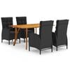 vidaXL Dining Set Black Solid Acacia wood, PE Rattan, Steel 5-piece set