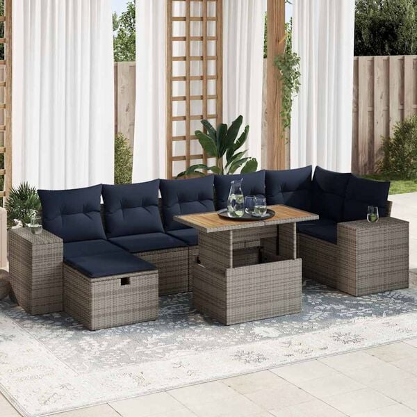 vidaXL 8 Piece Patio Sofa Set with Cushions Brown Poly Rattan Acacia