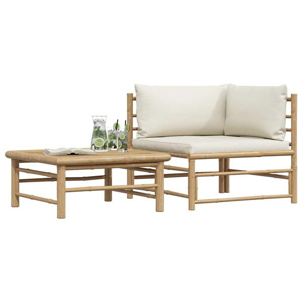 vidaXL Garden Lounge Set Cream, Bamboo Bamboo, 100% polyester Medium