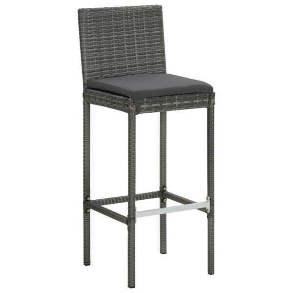 vidaXL Patio Bar Stools with Cushions 4 pcs Gray Poly Rattan