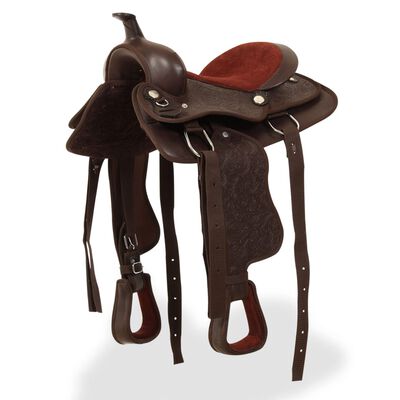 vidaXL Western Saddle, Headstall&Breast Collar Real Leather 12" Brown