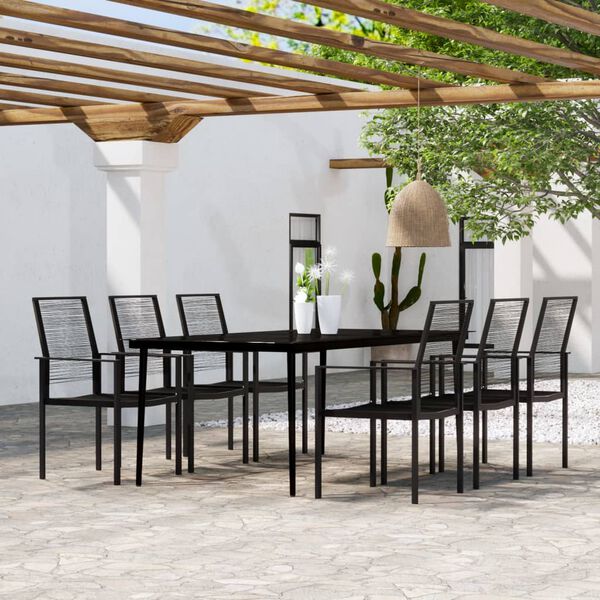 vidaXL Dining Set Black Powder-coated steel, glass, PVC rattan