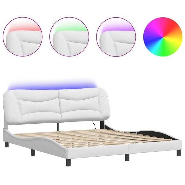 vidaXL Bed Frame with LED without Mattress "Hvar" White 72"x83.9"