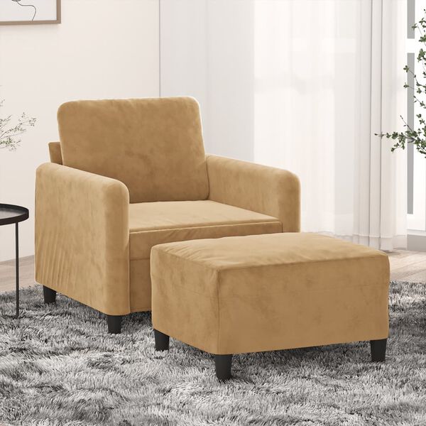 vidaXL Sofa Chair with Footstool Brown 23.6" Velvet