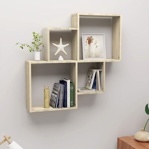 vidaXL Wall Cube Shelf Sonoma Oak Engineered Wood Medium Wall Cube Shelf