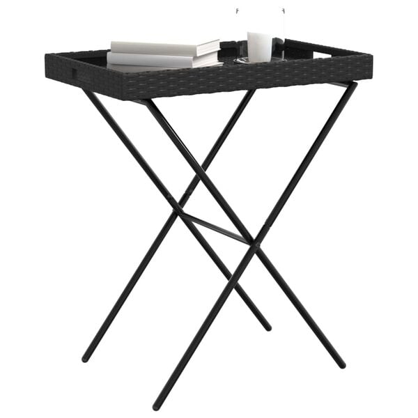 vidaXL Folding Tray Table Black Flat PE rattan Small Foldable