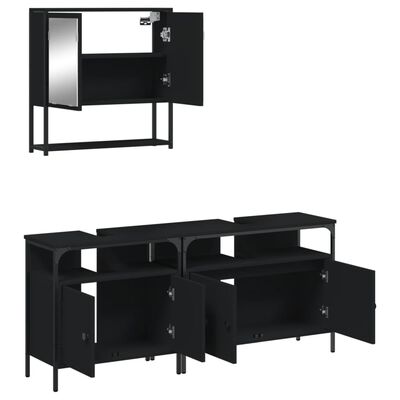 Wall-mounted mirrored cabinet above a long bathroom vanity with multiple cabinets.