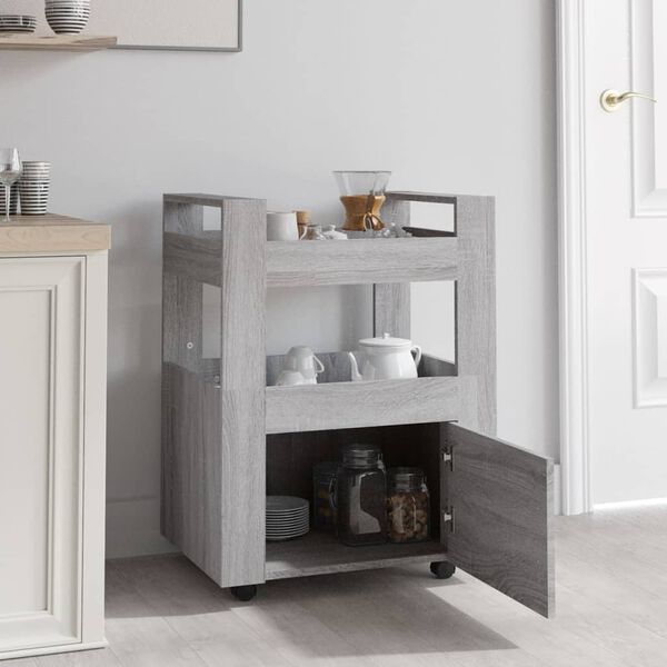 vidaXL Kitchen Trolley Grey Sonoma 23.6x17.7x31.5" Engineered Wood