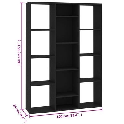 vidaXL Room Divider/Book Cabinet Black 39.3"x9.4"x55.1" Chipboard