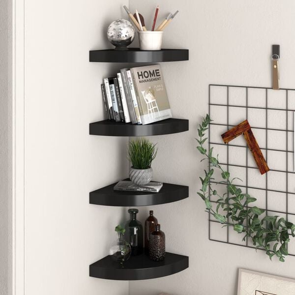 vidaXL Corner Shelf Set of 4 Black Honeycomb MDF, metal Medium