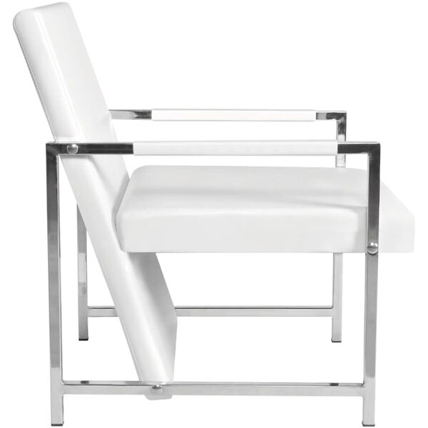 vidaXL Armchair White Faux Leather, Wood, Chrome Medium Ergonomic