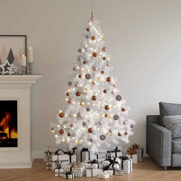 vidaXL Artificial Half Pre-lit Christmas Tree with Ball Set White 82.7"