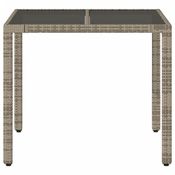 vidaXL Garden Table Grey PE rattan, tempered glass, powder-coated steel