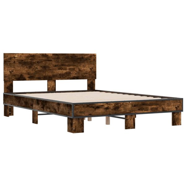 vidaXL Bed Frame Smoked Oak Engineered wood, metal Small Double Durable